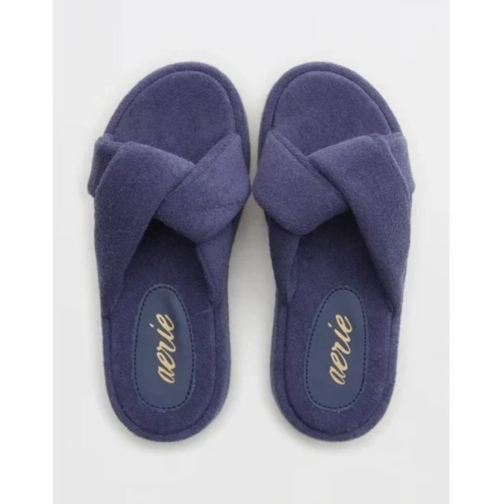 Aerie blue terry cloth twist slip on platform‎ sandals slippers 8